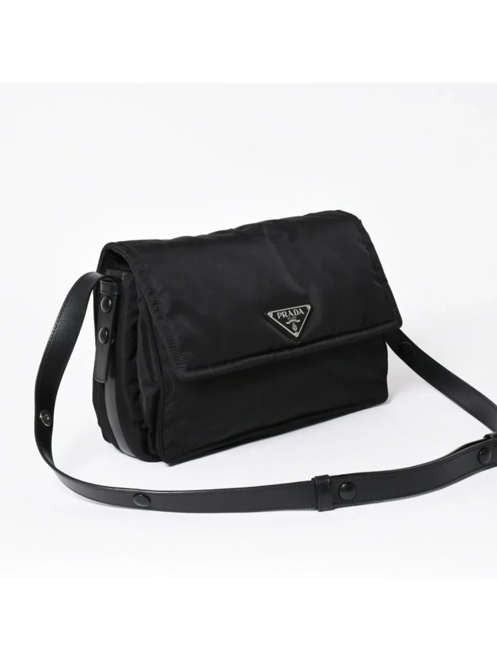 Prada Pocono Shoulder Bag Triangle Logo Nylon Black Silver